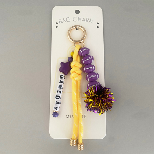 GAMEDAY Football Theme Ribbon Lace Bag Charm Gold Purple Yellow