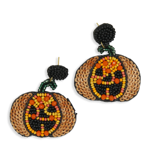 Halloween Seed Bead Jack-o'-Lantern Face Earrings