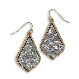 Glitter Accent Druzy Stone Teardrop Silver AB Gold Earrings