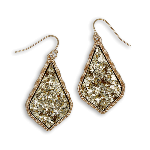 Glitter Accent Druzy Stone Teardrop Gold Earrings
