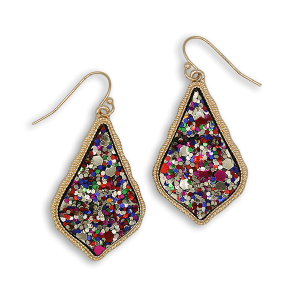Glitter Accent Druzy Stone Teardrop Multi Gold Earrings