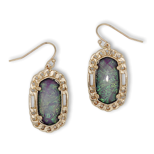Cable Chain Oval Opal Stone Black Gold Earrings