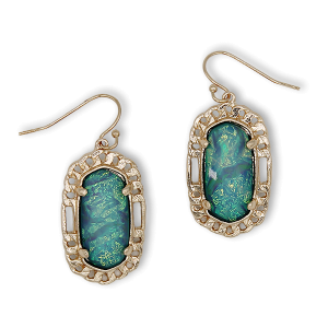 Cable Chain Oval Opal Stone Green Gold Earrings
