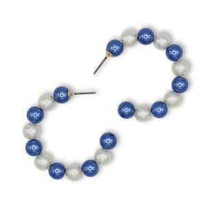 C Hoop College Color Accent Bead Blue White Earrings
