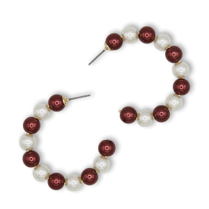 C Hoop College Color Accent Bead Maroon White Earrings
