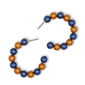 C Hoop College Color Accent Bead Orange Blue Earrings
