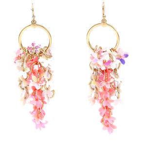 Falling Flower Sequin Hoop Drop Light Pink Earrings