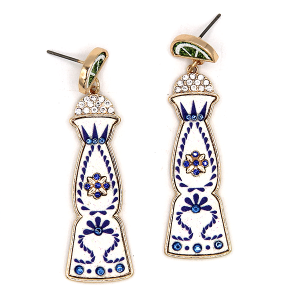 Glitter Rhinestone Tequila Bottle Drop Blue Earrings