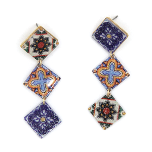 Glitter Resin Talavera 3 Tiered Drop M1 Earrings