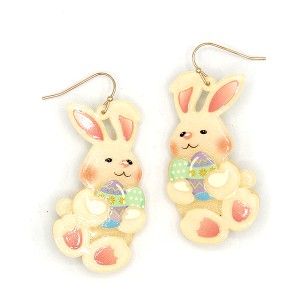 Glittery Resin Easter Bunny Drop Ivory Earrings