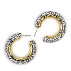 Rhinestone Accent C Hoop White Earrings