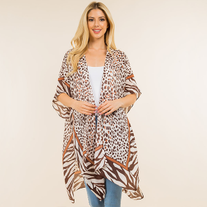 Leopard Zebra Print Brown Kimono