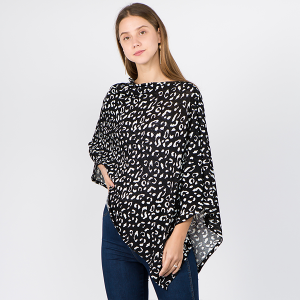 Leopard Print Black Poncho
