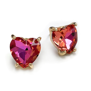 Heart Glass Post Rose AB Gold Earrings