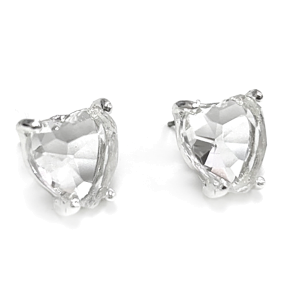 Heart Glass Post Clear Silver Earrings