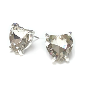 Heart Glass Post Clear Silver Back Earrings