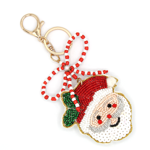 Christmas Santa Claus Peppermint Bow Seed Bead Bag Charm Keychain