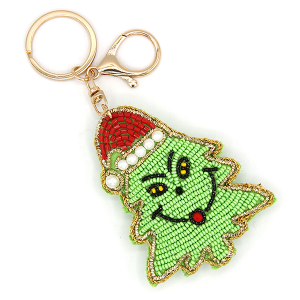 Christmas Green Monster Seed Bead Bag Charm Keychain