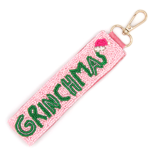 Grinchmas Christmas Seed Bead Bag Charm Keychain Pink