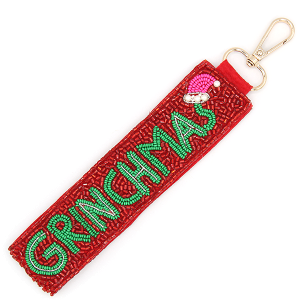 Grinchmas Christmas Seed Bead Bag Charm Keychain Red