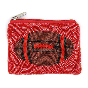 Game Day Football Seed Bead Coin Purse Red Black