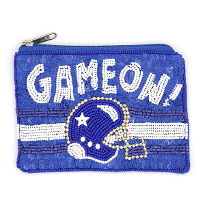 Game On! Football Helmet Seed Bead Coin Purse Blue White