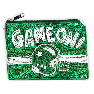 Game On! Football Helmet Seed Bead Coin Purse Green White
