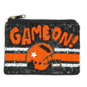 Game On! Football Helmet Seed Bead Coin Purse Orange Black
