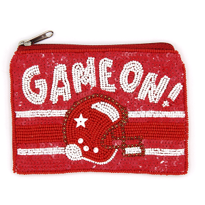 Game On! Football Helmet Seed Bead Coin Purse Red White