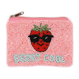 Berry Cool Strawberry Seed Bead Coin Purse Pink