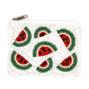 Watermelon Slices Seed Bead Coin Purse White
