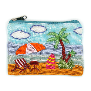 Beach Theme Seed Bead Coin Purse Aqua