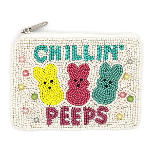 Chillin Peeps Easter Seed Bead Coin Purse White