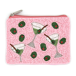 Martini Olives Seed Bead Coin Purse Pink