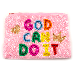 God Can Do It Seed Bead Coin Purse Pink