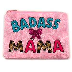 Badass MAMA Seed Bead Coin Purse Pink