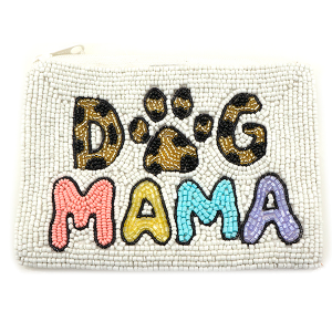 Dog MAMA Seed Bead Coin Purse White