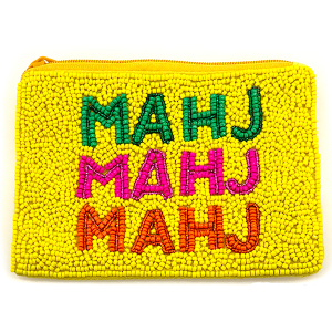 MAHJ MAHJ MAHJ Seed Bead Coin Purse Yellow