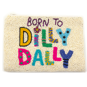 Born To Dilly Dally Seed Bead Coin Purse Ivory