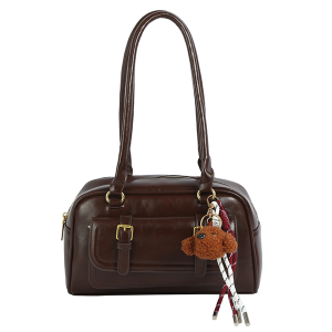 Front Buckle Pocket Boston Bag Satchel Charm Coffee
