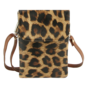 Fold Over Flap Leopard Cell Phone Crossbody Bag