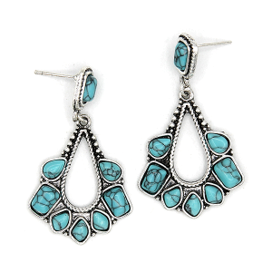Western Semi Precious Teardrop Silver Turquoise Earrings