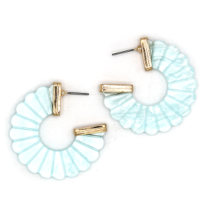 Resin Flower C Hoop Gold Turquoise Earrings