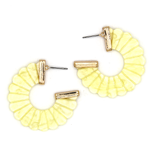 Resin Flower C Hoop Gold Yellow Earrings
