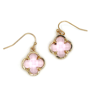 Clover Gem Drop Gold Pink Earrings