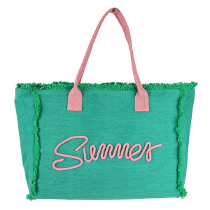 Sewn Rope Summer Fringe Tote Bag Green