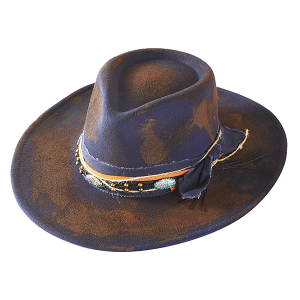 Rustic Cowgirl Fedora with Multi & Distressed Band MH0247 Blue