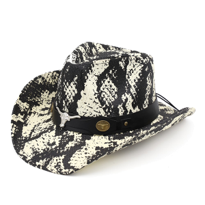 Western Snake Print Cowboy Hat Bull Concho Ivory