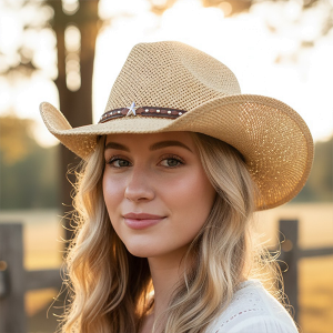 Straw Cowboy Silver Studs & Stars Beige Hat