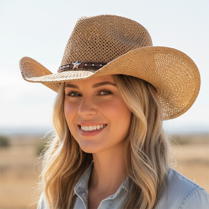 Straw Cowboy Silver Studs & Stars Taupe Hat
